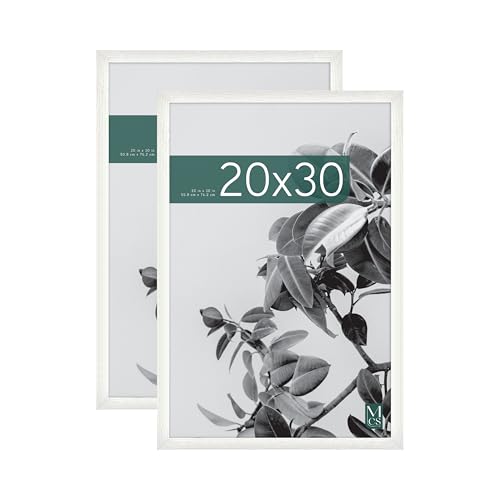 MCS Studio Gallery 20x30 Poster Frame White Woodgrain, Vertical & Horizontal Wall Hanging Large Picture Frame for Photos, Posters & Art Prints (2-Pack)