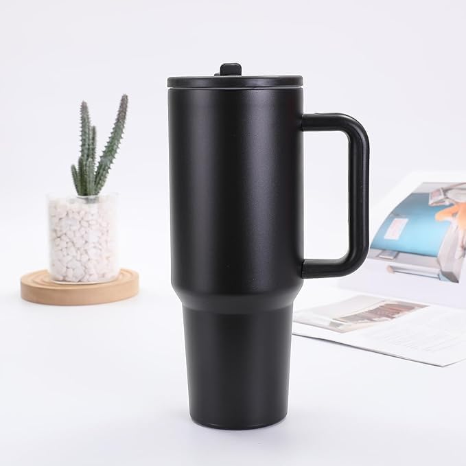 Image of Stainless Steel 1200 ml Vacuum Tumbler with Lid & Straw - Double‑Wall Insulated Cup for Travel, Gym & Office - Keeps Beverages Hot or Cold - 1.2 L Capacity (4TH Black)