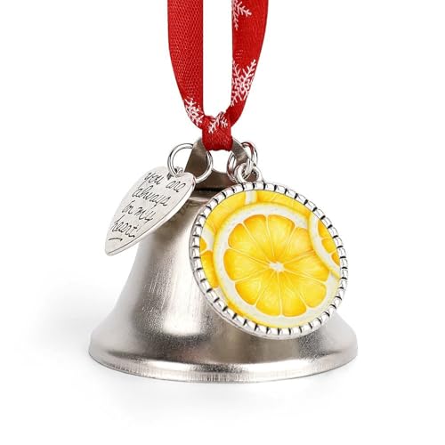 Bells Christmas Decorations Crafts Xmas Tree Hanging Ornaments Lemon Slice Pattern Printed for Christmas Home Pet Decorations