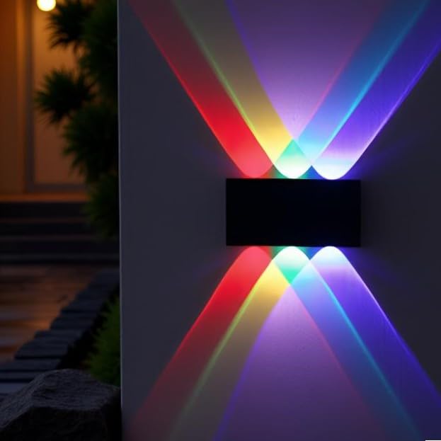 Image of Waterproof Up Down Led Wall Lamp, Aluminium IP65 Body 3+3 Ray, Multycolor, Indoor /Outdoor Decorative Wall Sconce Light (6 Ray Multy)