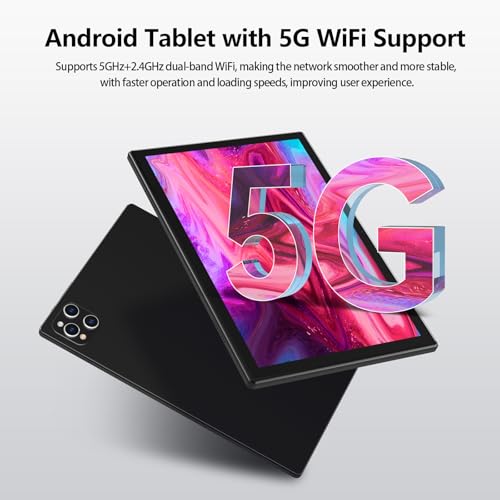 Image of EITOMIN Android Tablet 2026 10 inch Tablet with Keyboard,128GB ROM 16GB RAM TF1TB Expand,Octa-Core,5GWiFi,1080FHD,13MP+8MPCamera,Bluetooth5.0,GPS,Mouse,Case,Black