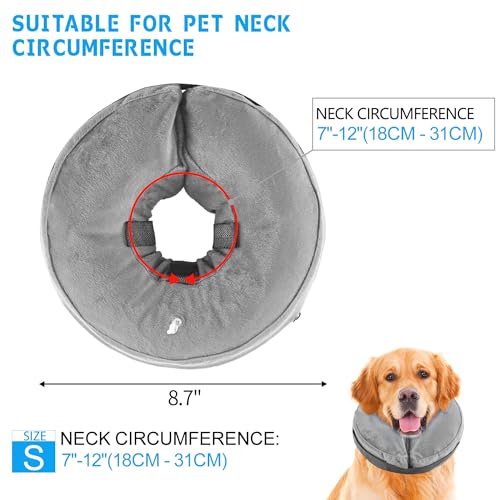 Aufblasbare Halskrause Hund, Einstellbar Hundekragen Leckschutz Schutzkragen Katze Hundehalskrause Weich Halskragen Hunde für Genesung nach Operationen oder Wunden Grau, S