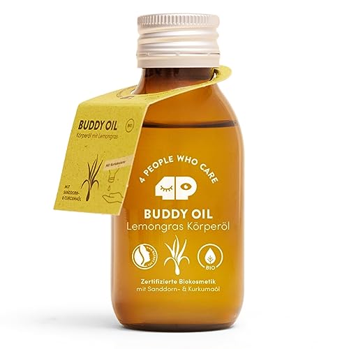 4peoplewhocare - Aceite corporal orgánico – 'Buddy Oil' – Aceite de cardo, aceite de sésamo, aceite de espino cerval de mar, aceite de cúrcuma, hierba de limón, rico en vitaminas A y E,