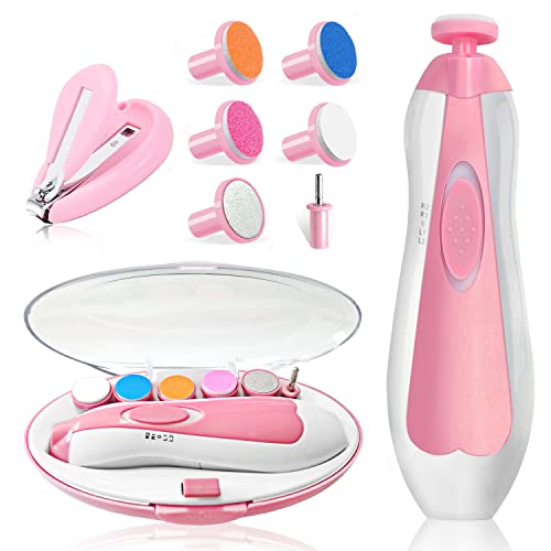 Image of Baby Nail Trimmer Electric,Safe Baby Nail File Manicure Set with Nail Clippers,Toes Fingernails Care Trim Polish Grooming Kit for Newborn Infant Toddler Kids Adult ,Grinding Heads & LED Light