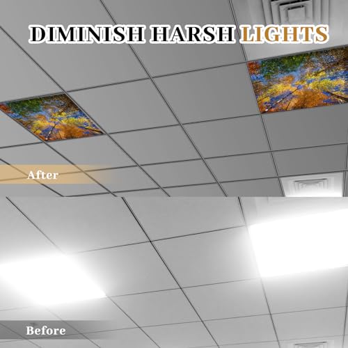 Baquler 2 Pcs 2 x 2 ft Fluorescent Light Covers for Ceiling Lights Classroom Magnetic Light Filters for Reducing Harsh Glare Flicker for Office Classroom Home Drop Ceiling(Fall Forest) by Baquler - Image 3