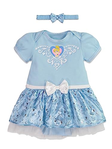 Disney Princess Cinderella Infant Baby Girls Cosplay Dress and Headband Blue 6-12 Months