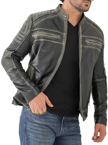Jild Vintage Cafe Racer Leather Jacket Men - Hand Waxed Real Lambskin Leather Motorcycle Jacket2