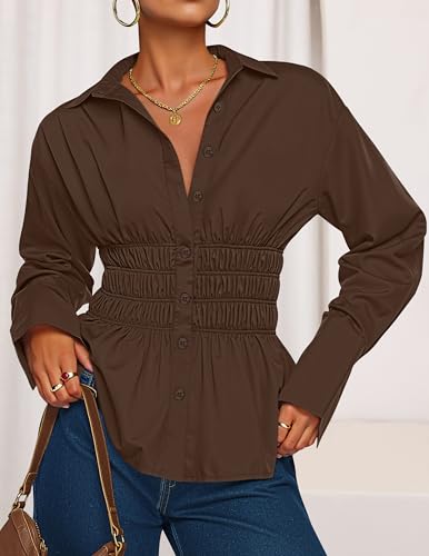 ZESICA Womens Long Sleeve Cotton Work Office Shirts 2025 Fall Business Casual Collared Tops Button Down Dressy Blouse2