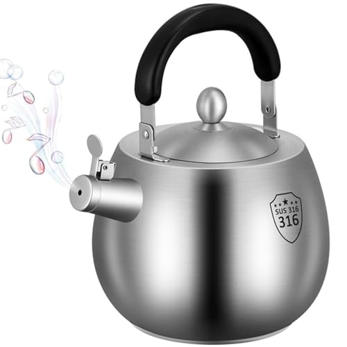 ティーポット 4L 高耐久 ティーケトル 笛吹き ティーケトル コンロティーポット 316ステンレススチール シームレス ボトム 耐熱性 人間工学的折りたたみハンドル