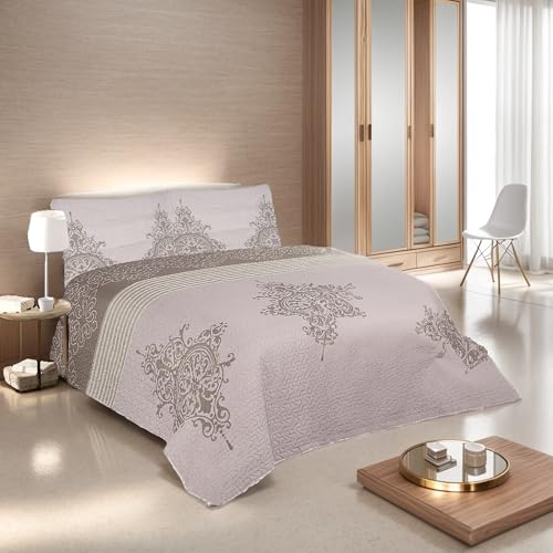 Colcha Bouti Estampada Bicolor Reversible para Cama 120/135, Colcha Multiuso Cubrecama 100% Microfibra Ultra Suave para Verano y Entretiempo Incluye 2 Fundas de Cojín - Morado, 230x260cm