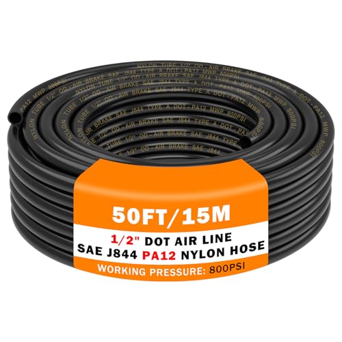 CheeMuii 50 FT 1/2 DOT Air Line PA12 Nylon 1/2 Pneumatic Tubing SAE J844 DOT Air Hose 15 Meter 1/2 Inch OD Pneumatic Air Tubing Pipe Hose Line