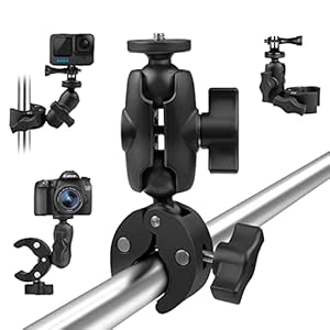 Taisioner Super Camera Clamp Mount Double Socket Arm 1/4″-20 Ball Head Adapter Gopro Accessories Suitable for GoPro AKASO DJI Action Insta360 or DSLR Digital Camera Monitor/LED Lights/