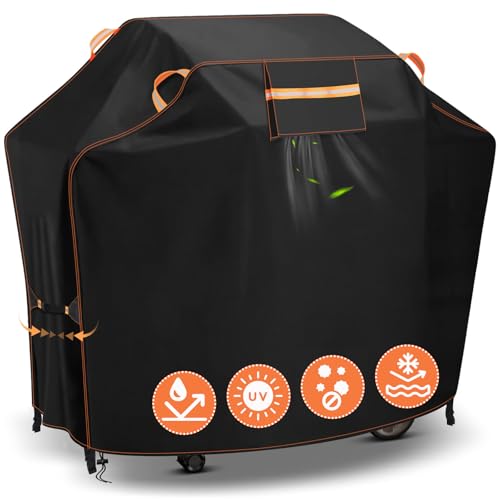 BBQ Cover,Large Barbecue Covers,Heavy Duty Outdoor Gas Grill Cover with Reflective Strips,Waterproof,Rip-proof,Dust-proof for Outback,Weber,Char Broil,Brinkmann (Black, 183 x 66 x 130 cm)