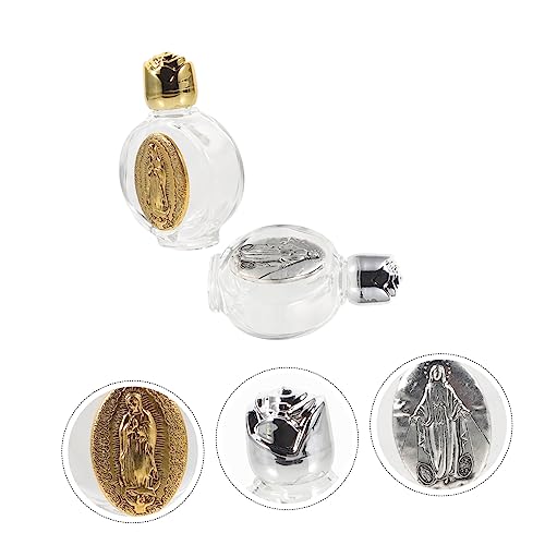 VILLCASE Embossed Glas Weihwasserflaschen 2 Stück-Pack Leere Dekorative Behälter mit Veredeltem Design für Taufe Hochzeit Reisen