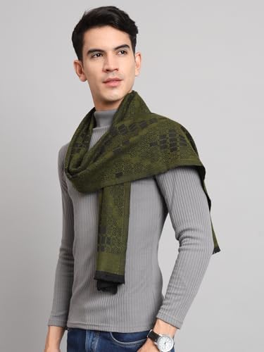Image of Ravaiyaa - Attitude is everything Men's Geometric Pattern Casual Muffler Winter Wool Long Scarf 72 inchx14 inch Inch (Green)
