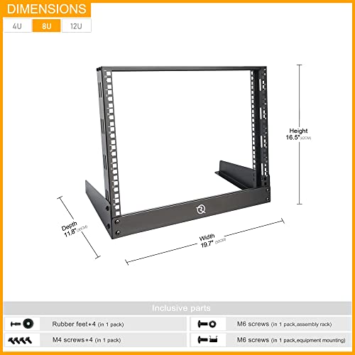 Riveco 8U Desktop Rack For Network & Audio 19 Inch 2 Post Open Frame Cabinet With Reinforced Beam, Free Standing Racks For It Server Music Recording Studio Av Equipment #TOP2