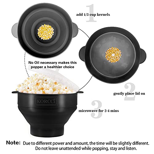 Image of The Original Korcci Microwaveable Silicone Popcorn Popper, BPA Free Microwave Popcorn Popper, Collapsible Microwave Popcorn Maker Bowl, Dishwasher Safe - Black