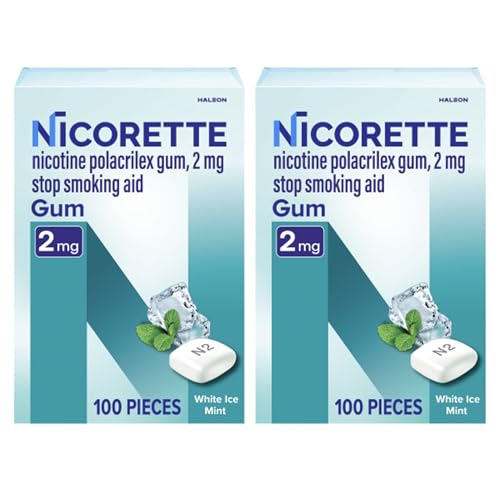 Nicorette Nicotine Gum Stop Smoking Aid 2 mg White Ice Mint Flavor - 200 Count