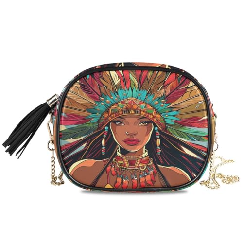 ALAZA Women's An African Woman in A Massive Headdress PU Leather Crossbody Bag Shoulder Purse with Tassel