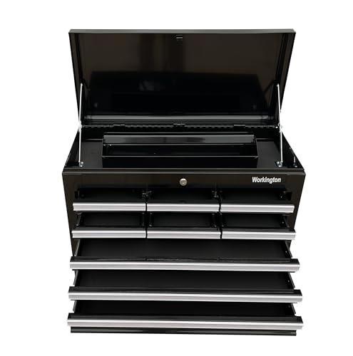 Workington Professional Industrial Portable Metal Tool Chest with 9 Drawers, 26" 9-Drawer Tool Chest Cabinet with Ball Bearing Drawer Slides, Steel Tool Storage Box Organizer 4016 Black