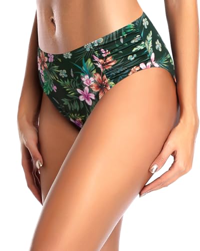 Image of Women Bikini Bottoms Mid Waist Bathing Suit Swimsuit Ruched Swim Bottom | Full Coverage, Full Lining, Shirred, Mid Rise, Tummy Control
