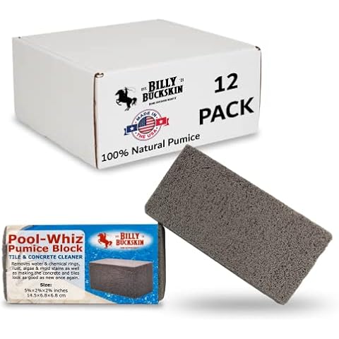 Pool-Whiz Pumice Block, Pumice Stone for Cleaning Pools, Spas & Water Features, Pool & Spa Cleaner, Pumice Block for Rust, Pool Tile & Concrete Stains Build Up Cleaner by Billy Buckskin Co. Pack of 12 Cover