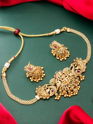 Image of BEVOGUE Exquisite Necklace Set for Women Stylish | Temple Jewellery Set for Women in Choker Style | South Indian Jewellery Set Traditional | Perfect Gifts for Woman