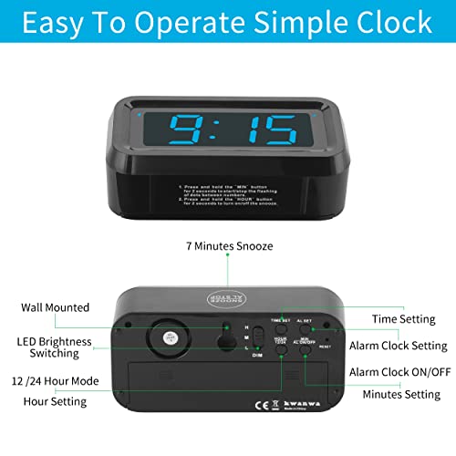 Kwanwa Alarm Clock, Led Digital Clock, Constantly 1.2Inch Blue Digits Display, Battery Powered, Snooze, Small Wall Clock, Simple Clock, Clock For Bedroom, Alarm Clock For Heavy Sleepers Adults #TOP5