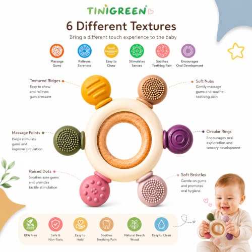 Image of Silicone & Wooden Baby Teether for 0-12 Months
