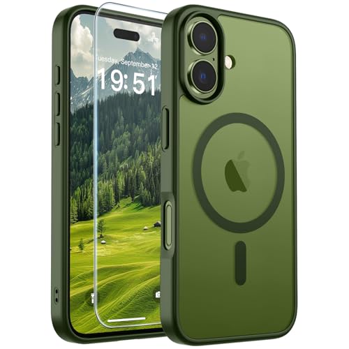 Image of SUPFINE Magnetic for iPhone 17 Case (Compatible with MagSafe)(Military Grade Drop Protection) Translucent Matte Shockproof with Anti-Fingerprint Phone Cover,Cangling Green