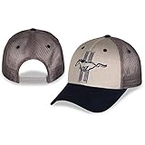 Officially Licensed Grey Twill and Ash Charcoal Mesh Ford Mustang Baseball Hat/Cap with Navy Blue Bill Featuring 3 Inch tri Pony on Front panes with Adjustable Closure