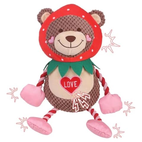 EXPAWLORER Valentine Day Dog Toys for Aggressive Chewers,Interactive Dog Squeaky Toys,Indestructible Dog Plush Toys with Crinkle Paper,Durable Chewing Toys for Small Medium Large Dog,Pink Cover