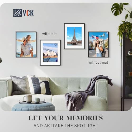 Image of VCK 11x14 Picture Frame Black Metal, Real Glass, 8x10 Mat, for Print