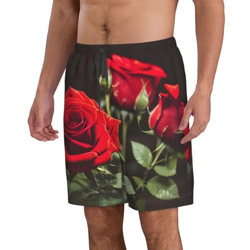 Wine and Red Rose Print Stylish Beach Shorts Swim Trunks Lightweight Breathable Summer Outdoor Activities2
