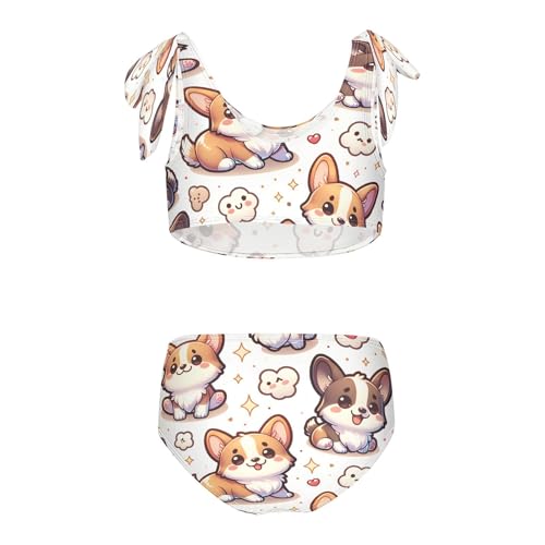 Image of Girls Swimsuits Set 2pcs Smile Dog Bathing Bikini Suits Tie Tankini