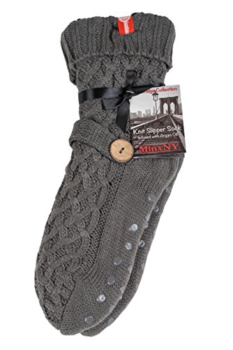 Womens Sweater Design Super Thick Comfy Non-Skid Slipper Socks (Charcoal Grey)4