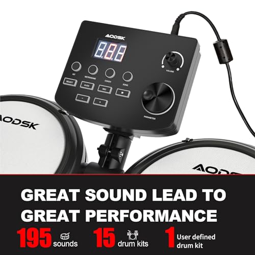image for AODSK Electric Drum Set with Quiet Mesh Pads,Electronic Drum for Begin