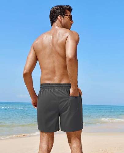 Image of Gleeease 5inch Mens Swim Trunks: 2 in 1 with Compression Liner Lined Soft Stretch Quick Dry Solid Pockets Drawstring Beach