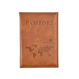 PU Leather Card Case Cover Simple Fashion Passport Cover World Thin Slim Travel Passport Holder Wallet Gift(Brown)