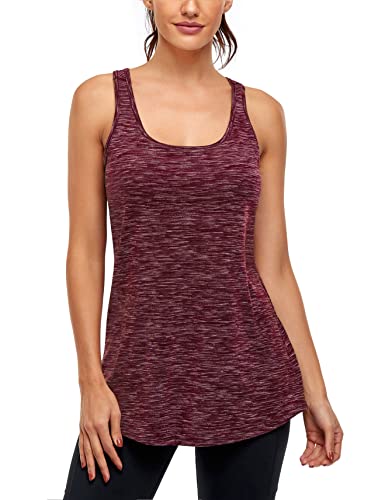 Cestyle Workout Tops With Built In Bra, Juniors Summer Round Neck Sport Gym Shirts Activewear Casual Basic Loose Fitting Lightweight Exercies Racerback Tunic Tanks Wine Medium #TOP16