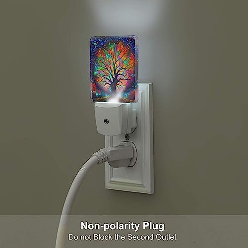 Image of Colorful Tree of Life Night Light Set of 2, Auto Sensor LED Dusk-to-Dawn Nightlights, Plug-in Sensor Lamp for Bedroom Bathroom Kitchen Hallway Stairs Decorative