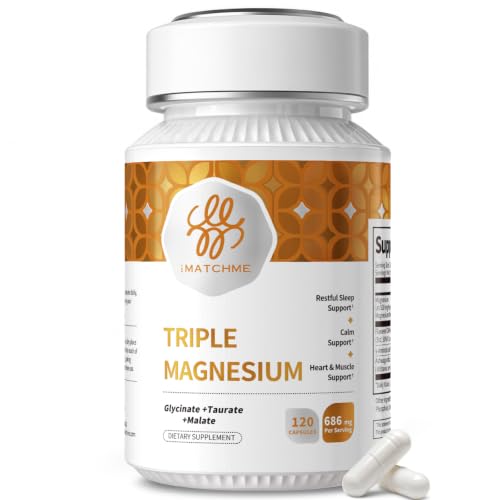 Triple Magnesium Complex 710mg for Sleep & Calm Support, 120 Capsules | Magnesium Glycinate, Malate & Taurate with GABA & Ashwagandha for Sleep, Calm & Muscle Support, Vegan Capsules