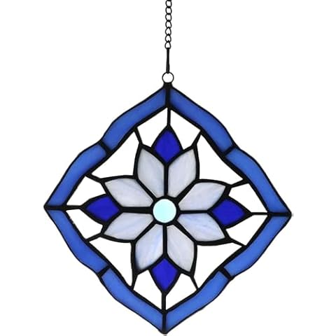 Stained Glass Windows Panels Hanging Suncatchers Flower Blue, 6" x 6" Cover