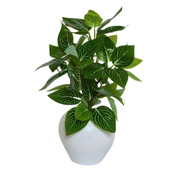 Image of fancymart Artificial Plant Leaves in Apple Pot (30 cm Height) | Small Potted Plant for Office Desk | Home Decor for Living Room | Cafe & Restaurant Table Decoration