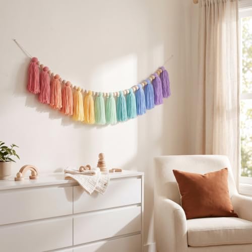 Image of DrCor Crayon Rainbow Tassel Garland - Classroom Party Nursery Decor