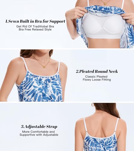 Image of Camisoles for Women with Built in Bra Adjustable Strap Tank Tops Cami Sleeveless Summer Tops for Workout Sleeping Traveling