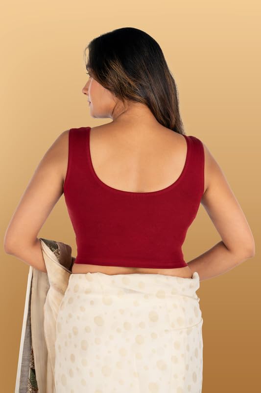 Image of Abhi Readymade Saree Blouse for Women- Sleeveless, Round Neck, Regular-fit, Stretchable, Pull-on Style Blouse