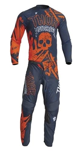 キッズ用 MXウエア 上下セット THOR 23 SECTOR 子供用 ジャージ&パンツ モトクロス 正規輸入品 WESTWOODMX (L/26, GNAR ミッドナイト/オレンジ)