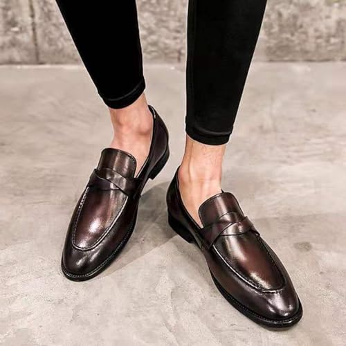 Men's Leather Casual Dress Shoes Slip-on Penny Loafers Light Brogue Office Shoes3