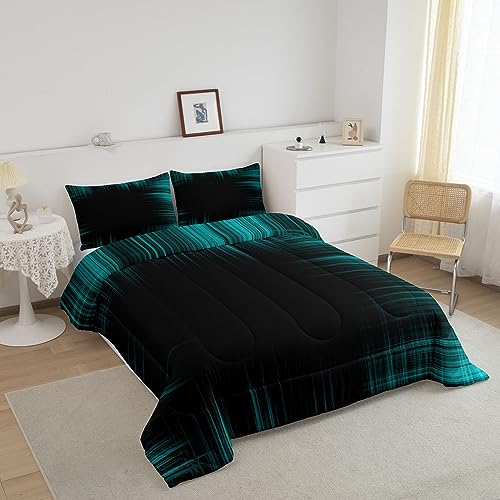 Image of Feelyou Geometric Artistic Smear Comforter Set King Size, Green and Black Comforter for Kids Toddler Modern Geometric Bedding Set Abstract Graffiti Art Duvet Set Durable Quilt Set